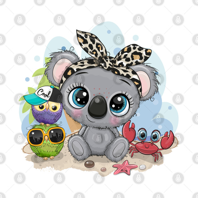 Cute koala, owlets and crab. Beach theme. by Reginast777