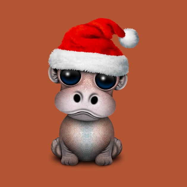 Baby Hippo Wearing a Santa Hat by jeffbartels