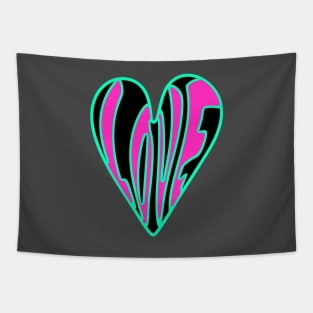 Hippie Style Love Heart, Pink, Turquoise and Black Tapestry