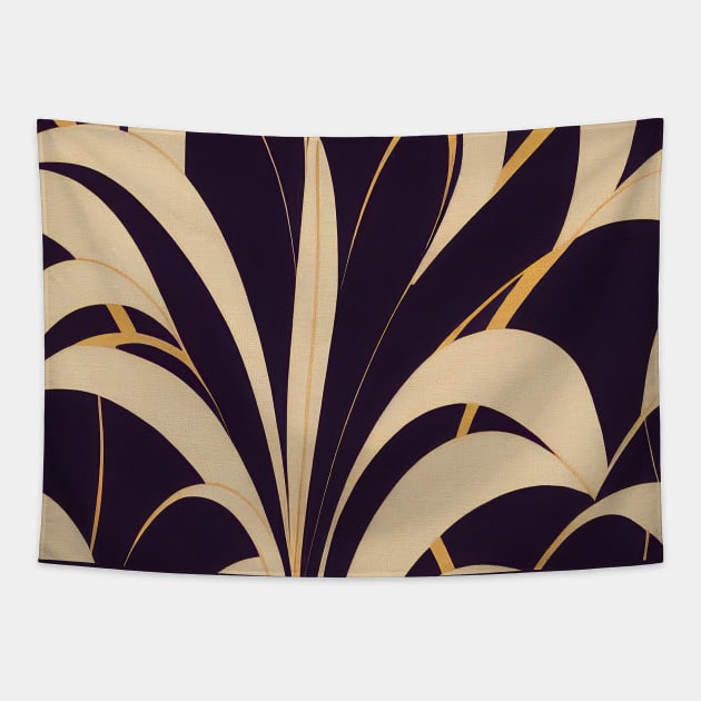 Art Deco Geometric Fountains Navy, Cream, and Yellow Tapestry by Motif Mavens