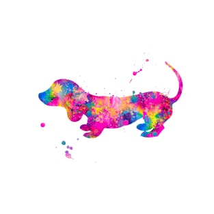 Colorful Pink Dachshund Watercolor Painting T-Shirt