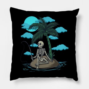 halloween Stickers tshirt design skeleton fishing halloween Pillow