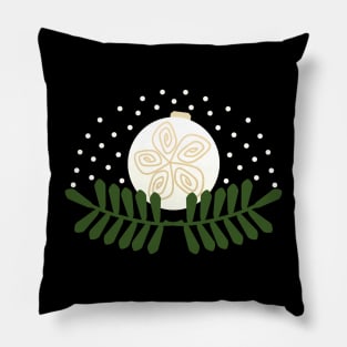 Christmas ornament on mistletoe and snow Pillow