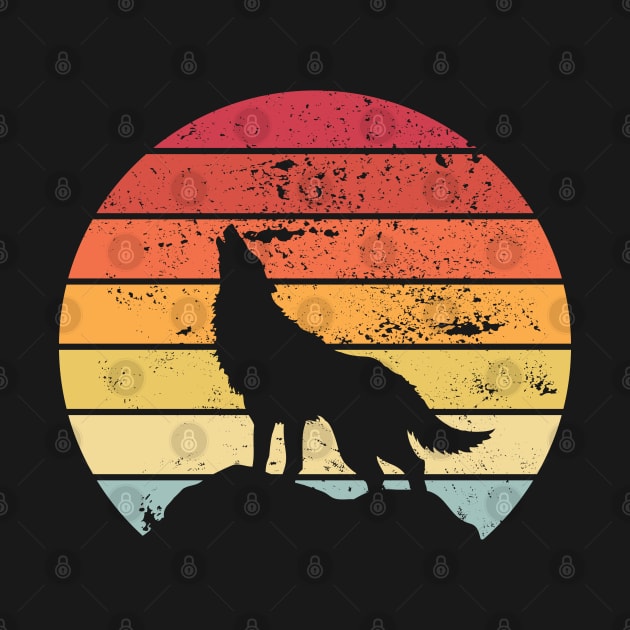 retro wolf howling at the full moon by Wolf Clothing Co