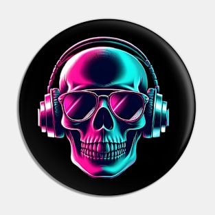 Skull head with a pair of headphones and sunglasses Pin