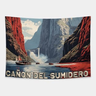 Cañon del Sumidero Chiapas Mexico Vintage Poster Tourism Tapestry