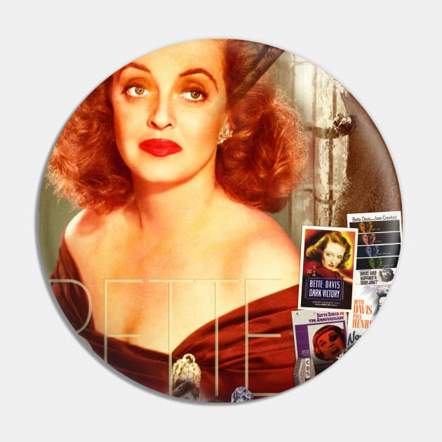 Bette Davis Collage Portrait Pin by Dez53