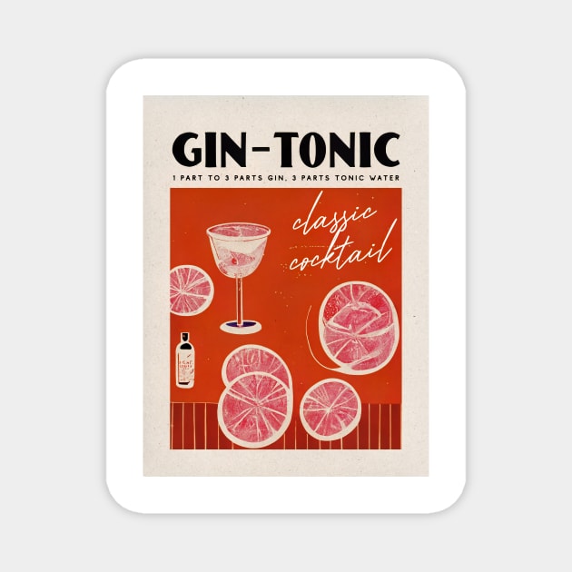 Gin Tonic Retro Poster Red Cinema Bar Prints, Vintage Drinks, Recipe, Wall Art Magnet by BetterManufaktur