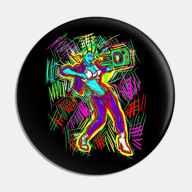 Alien Hip Hop Dancer with Boom Box Pin by eShirtLabs