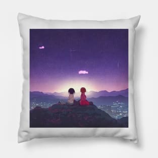 Two Girls Under the Starry Sky Pillow