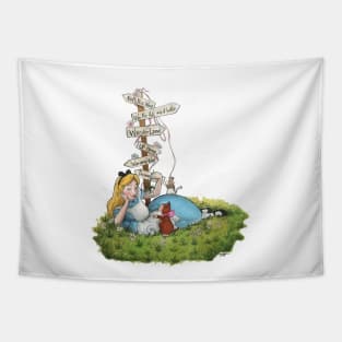 Alice In Wonderland Directions Watercolour Painting Tapestry