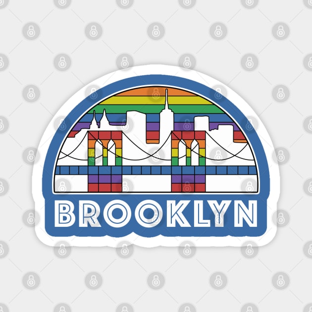 Brooklyn Bridge Pride Rainbow Skyline Vintage Logo Magnet by overhooped