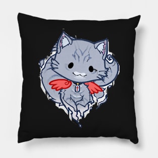Halloween Chibi Winged Kitty - Grey Tabby Ghost Cat Pillow