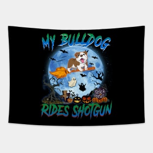 My Bulldog Rides Shotgun Witch Halloween Tapestry