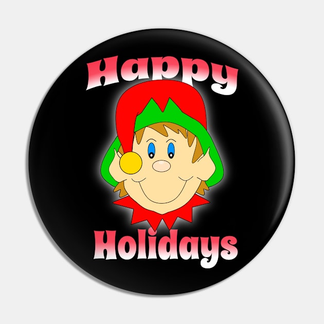 HAPPY Holidays Elf Christmas Pin by SartorisArt1