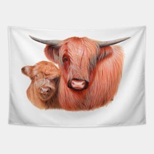 Highlander Cow with Calf-g Tapestry