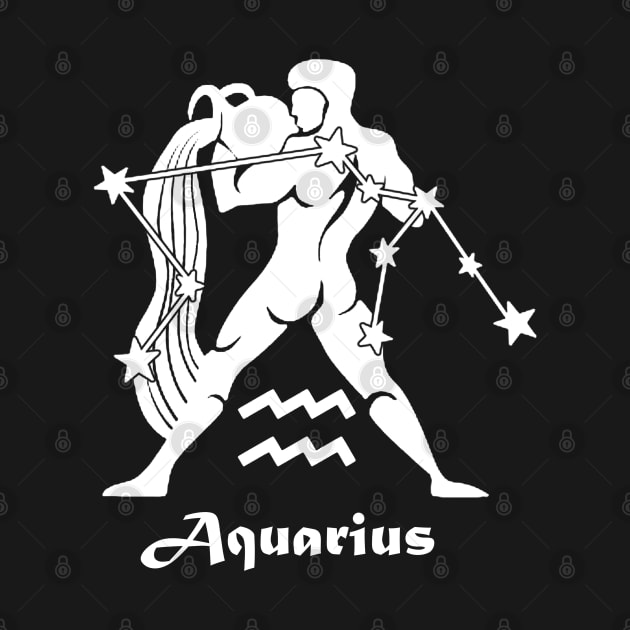 Aquarius - Zodiac Astrology Symbol with Constellation and Water Bearer Design (White on Black Variant) by Occult Designs