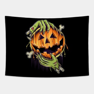 halloween pumpkin in zombie hands Tapestry