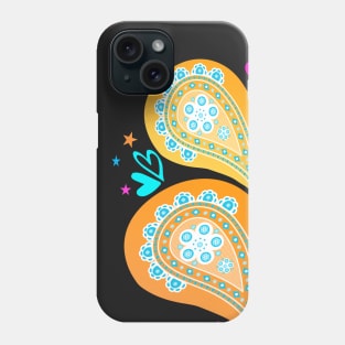 Pretty Cute Paisley Pattern with hearts and stars in orange, pink and blue Phone Case