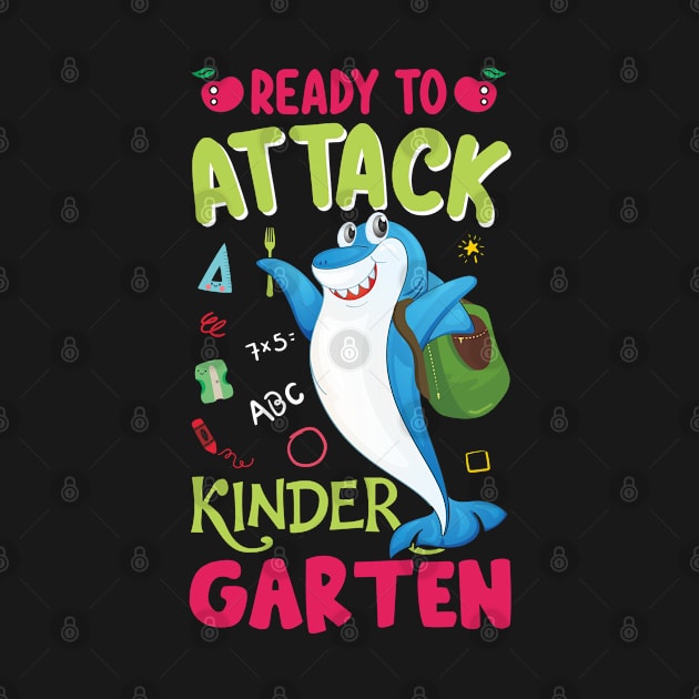 ready to attack kindergarten quotation tshirt template stylized funny shark education elements sketch by WARISANBUDAYAINDONESIA