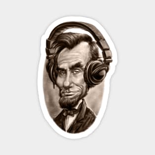 Caricature of Abe Lincoln with Music Headphones Magnet
