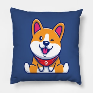 Cute Corgi Sitting Cartoon (2) Pillow