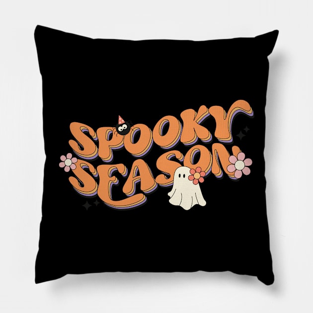 Spooky season , ghost groovy, retro Pillow by UniqueBoutiqueTheArt