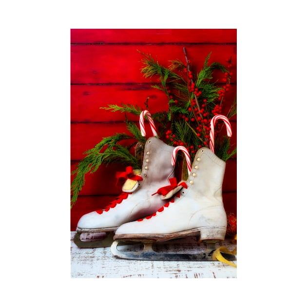 Vintage Womens Ice Skates And Candy Canes by photogarry