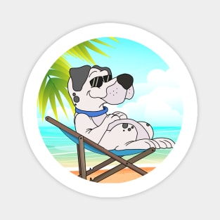 Dog Chilling At Beach With Sunset Comic Style Magnet