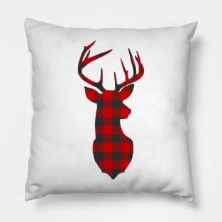 Christmas Deer Head Red Buffalo Plaid Pillow