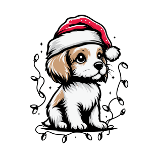 Adorable Dog Christmas Lights Santa Hat T-Shirt