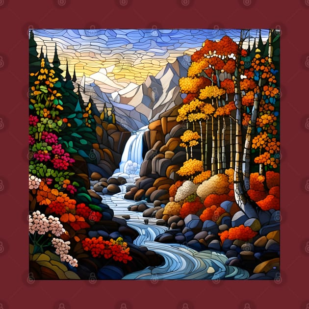 Stained Glass Autumn Mountain Scenery by Chance Two Designs