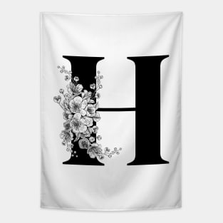 H alphabet Botanical cherry blossom sakura flowers Tapestry