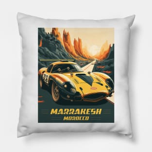 Marrakesh Morocco Supercar Vintage Travel Art Poster Pillow