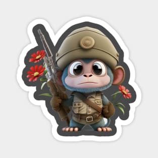 The monkey in uniform and flowers Magnet