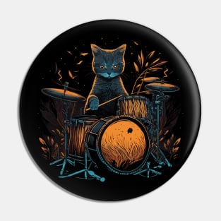 Cat Playing Drums Funny Cat Gift Retro Vintage Funny Cat Pin