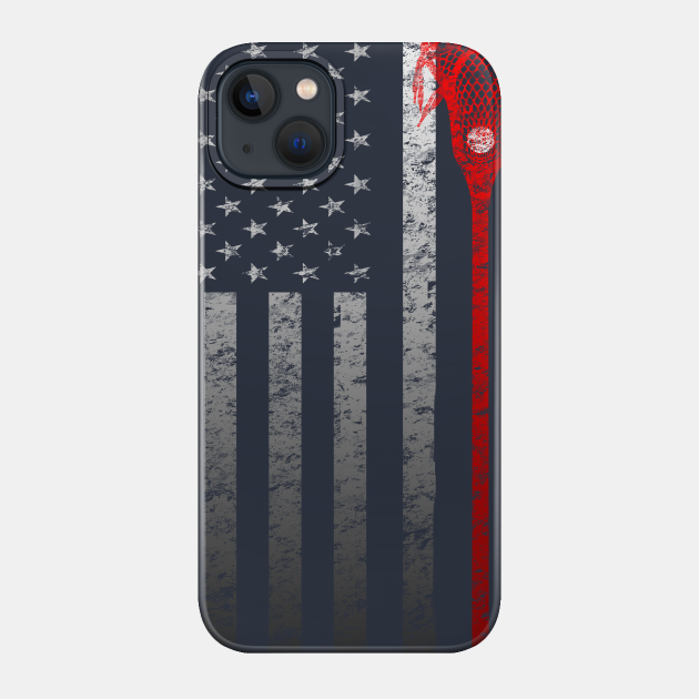 Vintage Lacrosse Stick American Flag Faded Distressed - Lacrosse - Phone Case