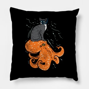 Snorkeling Cat Riding Octopus Pillow