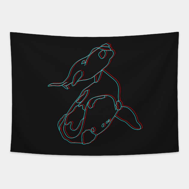 Glitchy Southern Right Whales - Mom and Calf Tapestry by Marina Rehder