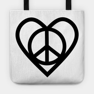 Black Peace Sign With Heart Tote