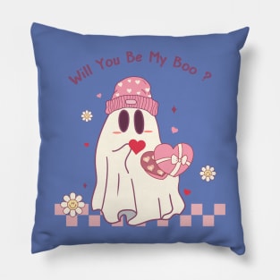 Will You Be My Boo Cute Ghost In Love Happy Valentines Day Pillow