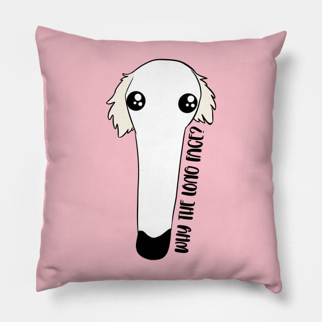 Why the long face?  A cute and funny borzoi dog face Pillow by Yarafantasyart