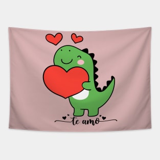 Cute Dinosaur with heart valentine day Tapestry