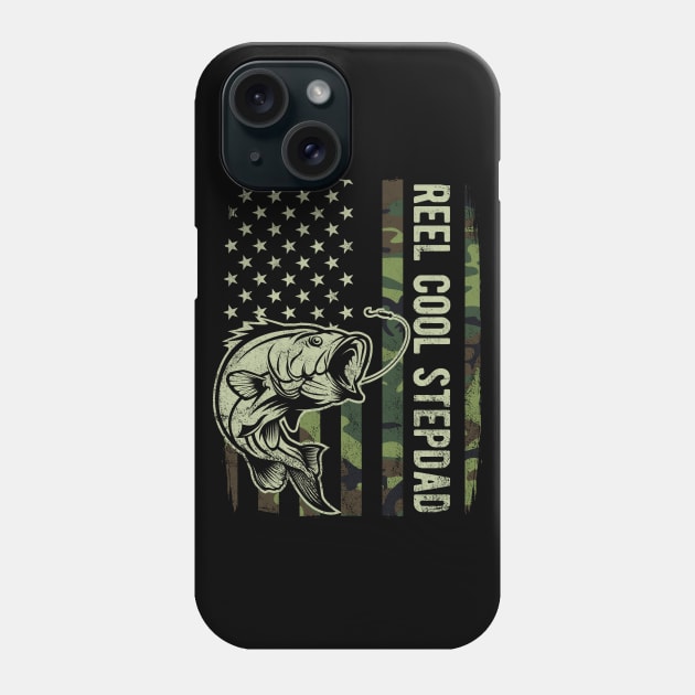 Reel Cool Stepdad Camouflage American Flag Fathers Day Gift Phone Case by HCMGift