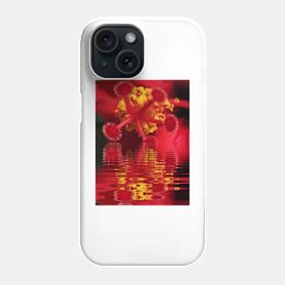 red and gold hibiscus reflection and ripples Phone Case