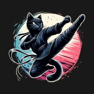 Ninja Cat Jump Kick T-Shirt