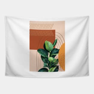 Mid Century Modern, Abstract Botanical Illustration, Ficus Art Tapestry