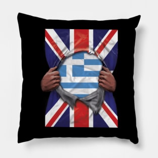 Greece Flag Great Britain Flag Ripped - Gift for Greek From Greece Pillow