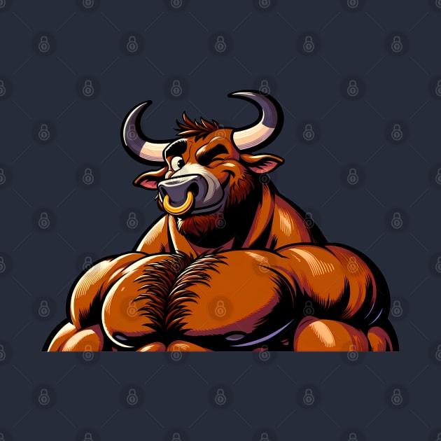 Muscular Winking Bull Anthro Furry Minotaur Design by Blue Bull Bazaar