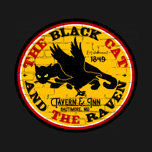 The Black Cat & The Raven, brick wall distressed T-Shirt